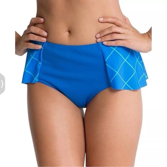 Spanx Flirty Skirted Swim Bottom Electric Blue Geo Bikini Bathing Suit 12 NWT - Picture 2 of 10